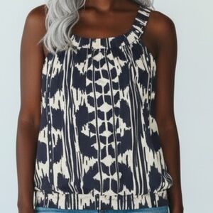 Small Navy Abstract Tank Sleeveless Blouse Work Office Spring Summer Business
